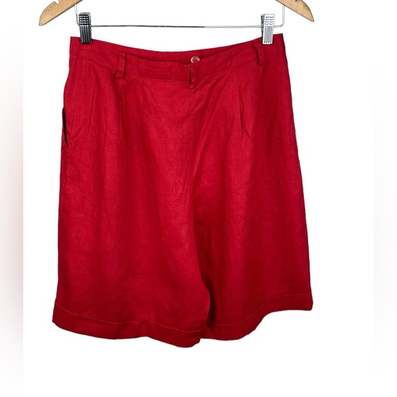 Red Linen Bermuda shorts sizes 10, summer linens Bermudas, sizes large - Picture 3 of 8